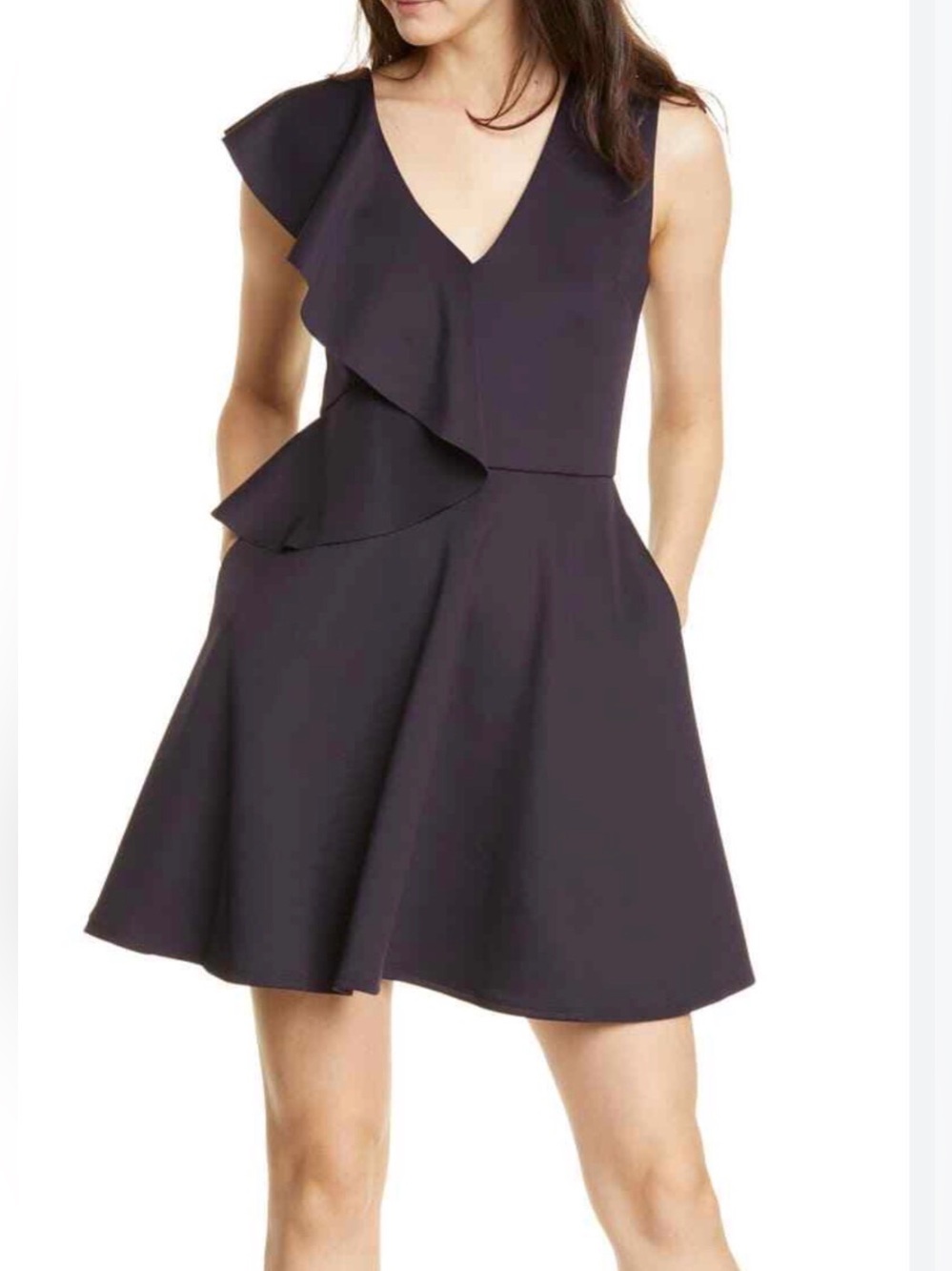TED BAKER Lantaa Navy Blue Ruffle Skater Dress, Size US 4